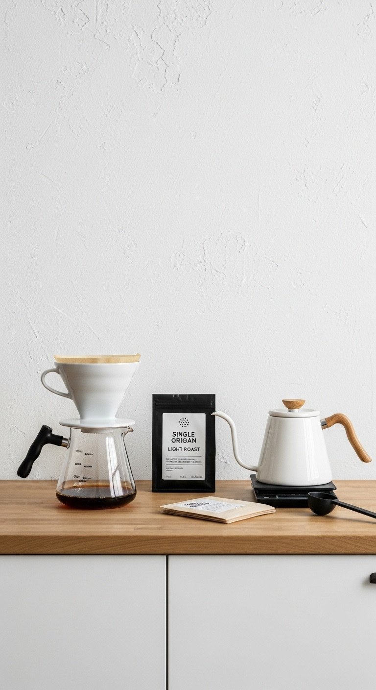 Minimalist pour over perfection starter set with ceramic dripper glass server gooseneck kettle single origin coffee and filters