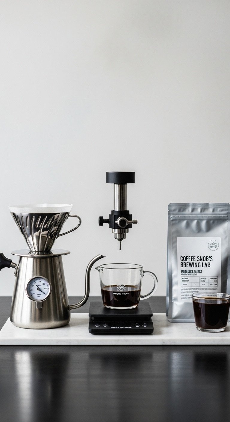 Oversized ceramic mug containing a gourmet coffee drip bag