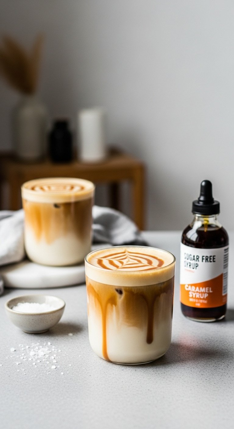 9 Delicious Healthy Iced Coffee Recipes To Make At Home 11 Modern glass with salted caramel cold brew, caramel swirl, sea salt, sugar-free syrup, concrete. Elegant, refreshing recipe.