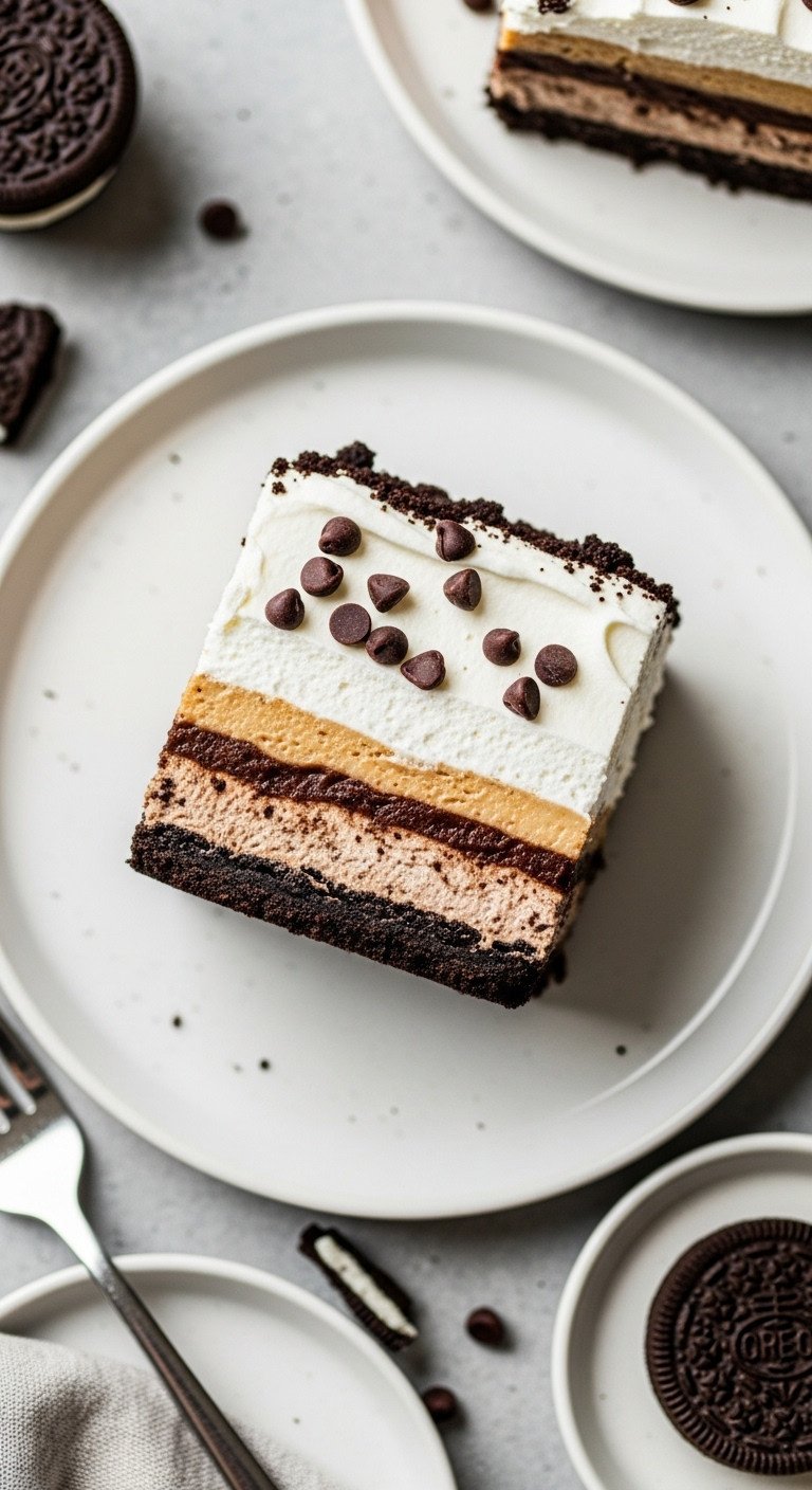 11 Effortless Cold Coffee Dessert Recipes To Make Today 11 Oreo mocha dessert lasagna: Oreo crust, cream cheese, coffee pudding, whipped topping, chips, fork, crumbs.