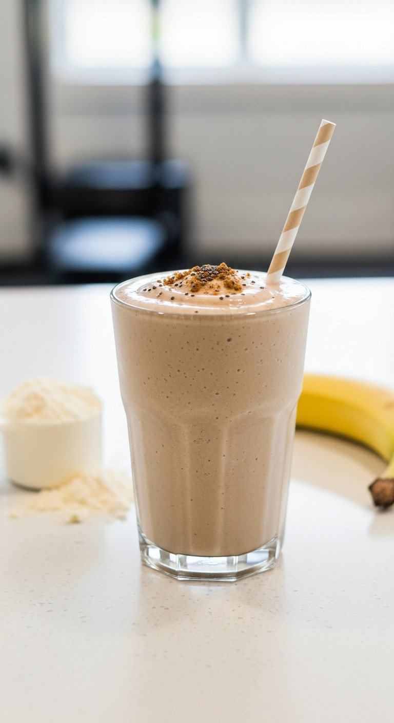 Simple Creamy Pumpkin Coffee Frappe You Can Make At Home 11 Professional hyperrealistic creamy pumpkin coffee frappe in a tall glass with whipped cream and spice on a rustic wooden table with a pumpkin.