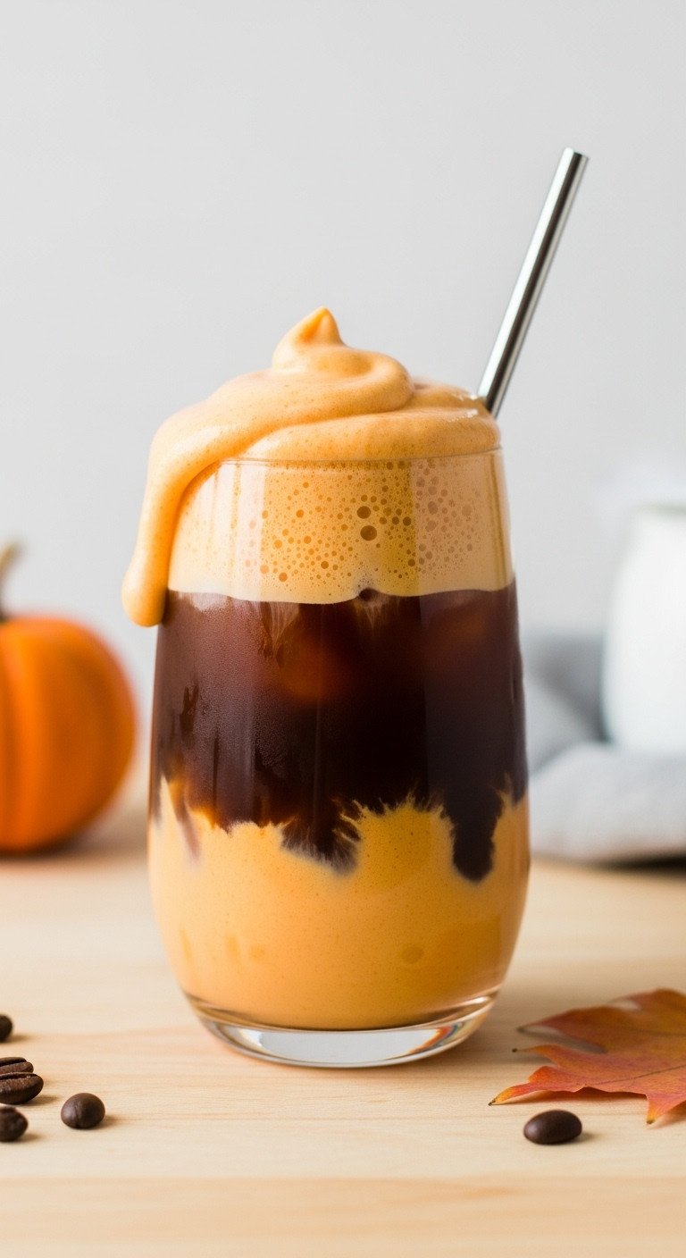 7 Genius Pumpkin Coffee Drinks To Make At Home 5 Professional hyperrealistic homemade pumpkin spice latte in a ceramic mug with whipped cream and cinnamon on a rustic wooden table.