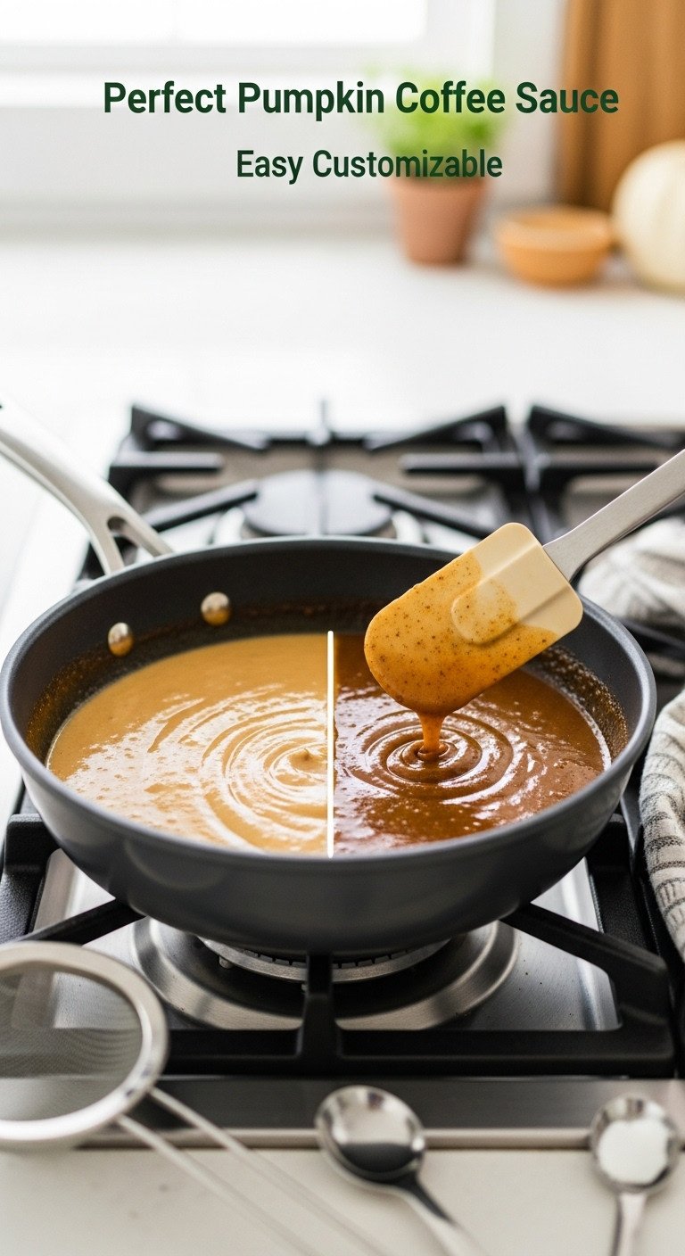 Perfect Pumpkin Coffee Sauce Recipe Easy Customizable 9 Pumpkin coffee sauce stirred in a saucepan, highlighting smooth and gritty textures. Shows common sauce problems on a stovetop.