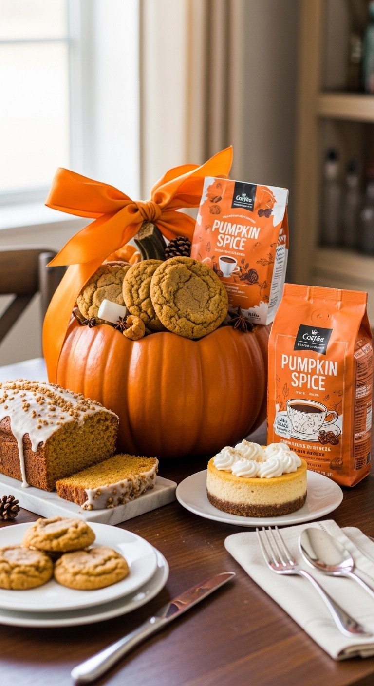 7 Cozy Pumpkin Spice Coffee Gift Basket Ideas To Delight All 13 Rustic wooden crate with pumpkin spice coffee fall themed mug wooden pumpkin wood bead garland and pumpkin themed cushion