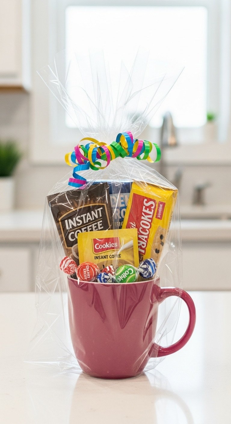 9 Creative Coffee Mug Gift Basket Ideas Anyone Can Make 17 Smart and thrifty dollar tree mug gift with instant coffee cookies and hard candies wrapped in cellophane