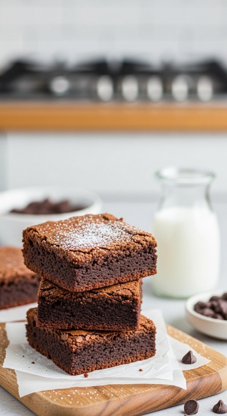 11 Brilliant Recipes For Leftover Coffee You Havent Tried 7 Stack of fudgy mocha brownies with crackly tops, dusted with powdered sugar, on a rustic wooden board.