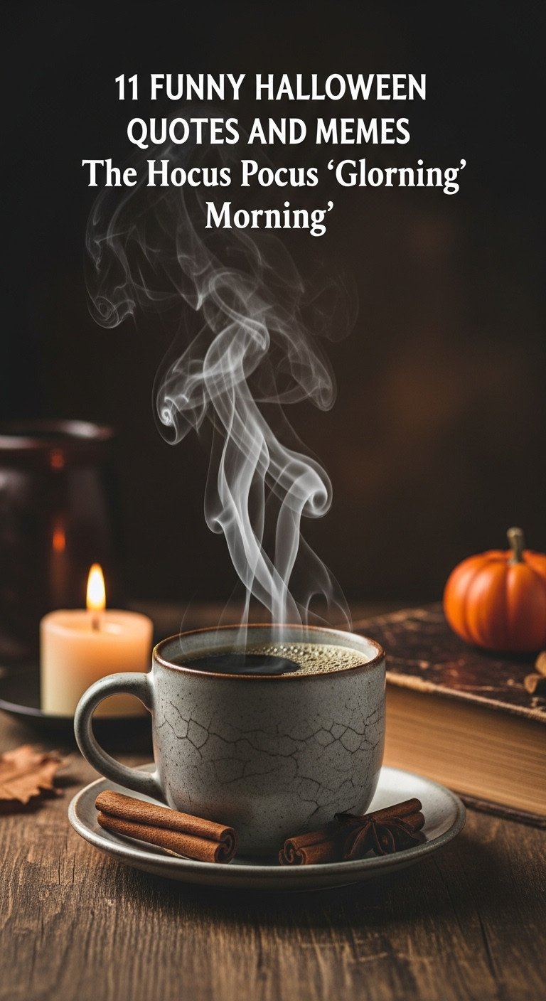 Steaming dark coffee in rustic mug on wooden table with old book and flickering candle for a spooky Halloween morning