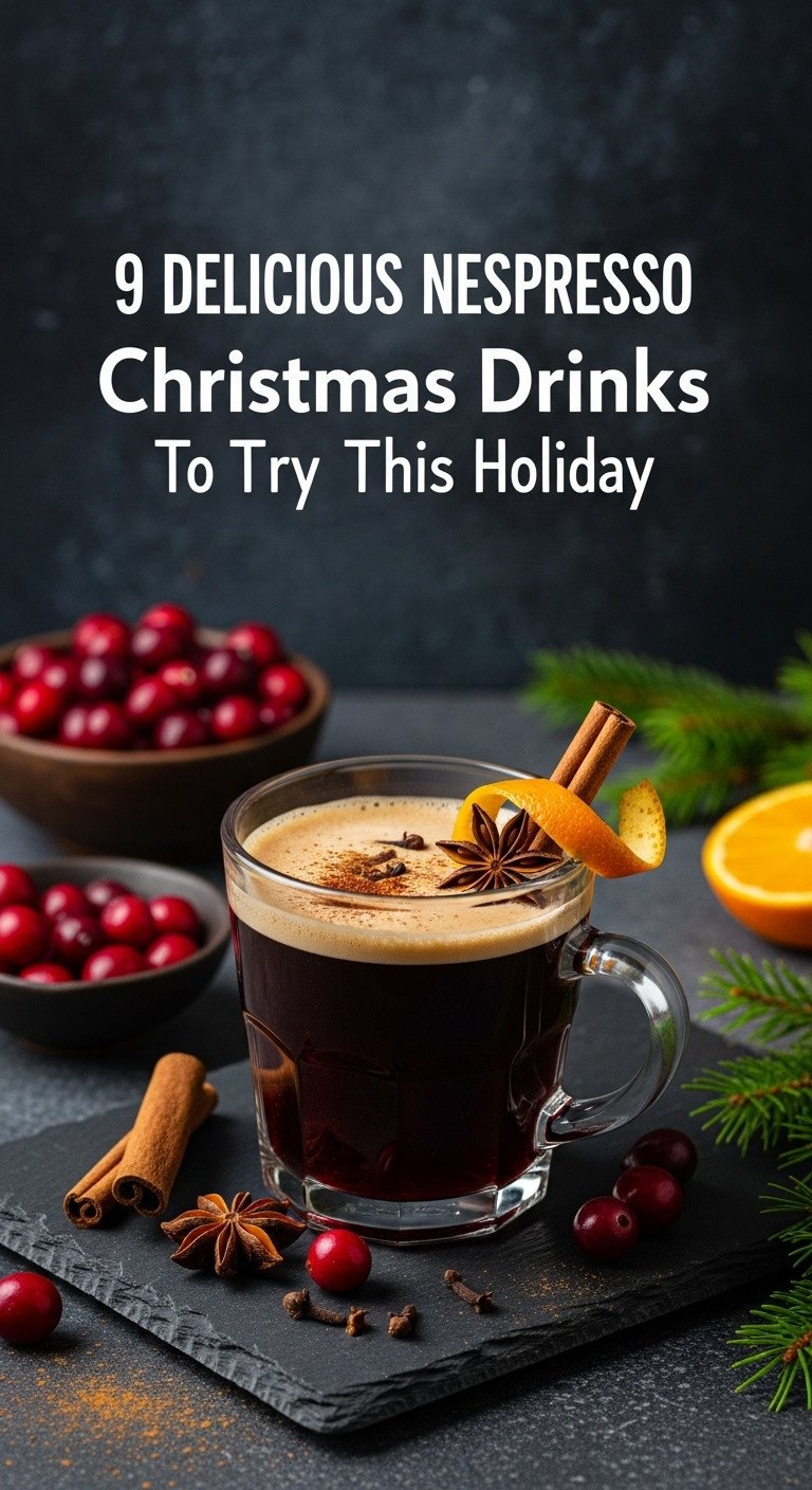 Tangy Cranberry Spice Coffee in a glass with cinnamon stick cloves and orange peel on a dark slate surface