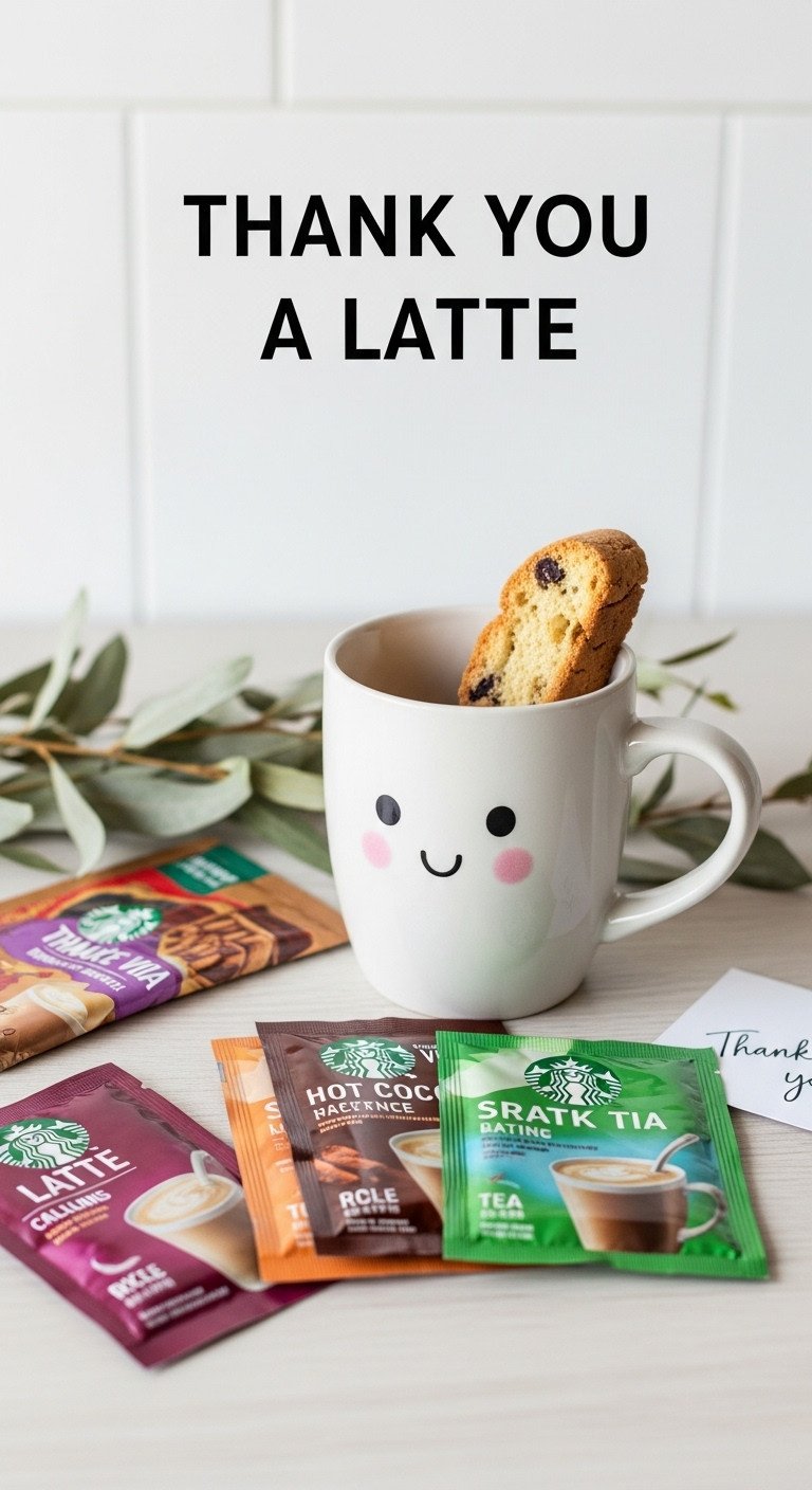 Thank You a Latte gift with coffee mug instant latte hot cocoa tea and biscotti with a thank you card