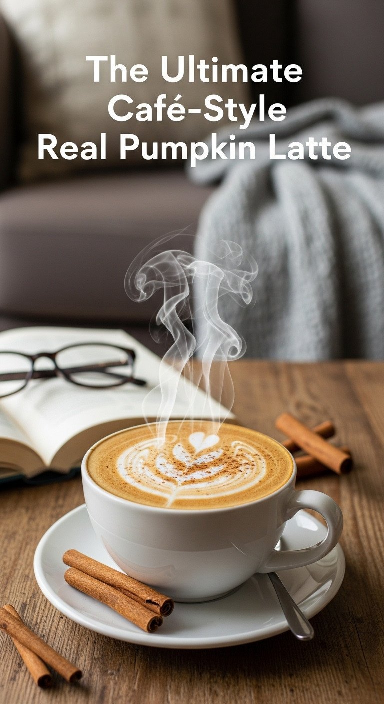 9 Delicious Pumpkin Coffee Ideas Beyond Basic Lattes 9 Ultimate Cafe Style Real Pumpkin Latte in a ceramic mug with latte art cinnamon open book and glasses on a rustic wooden coffee table