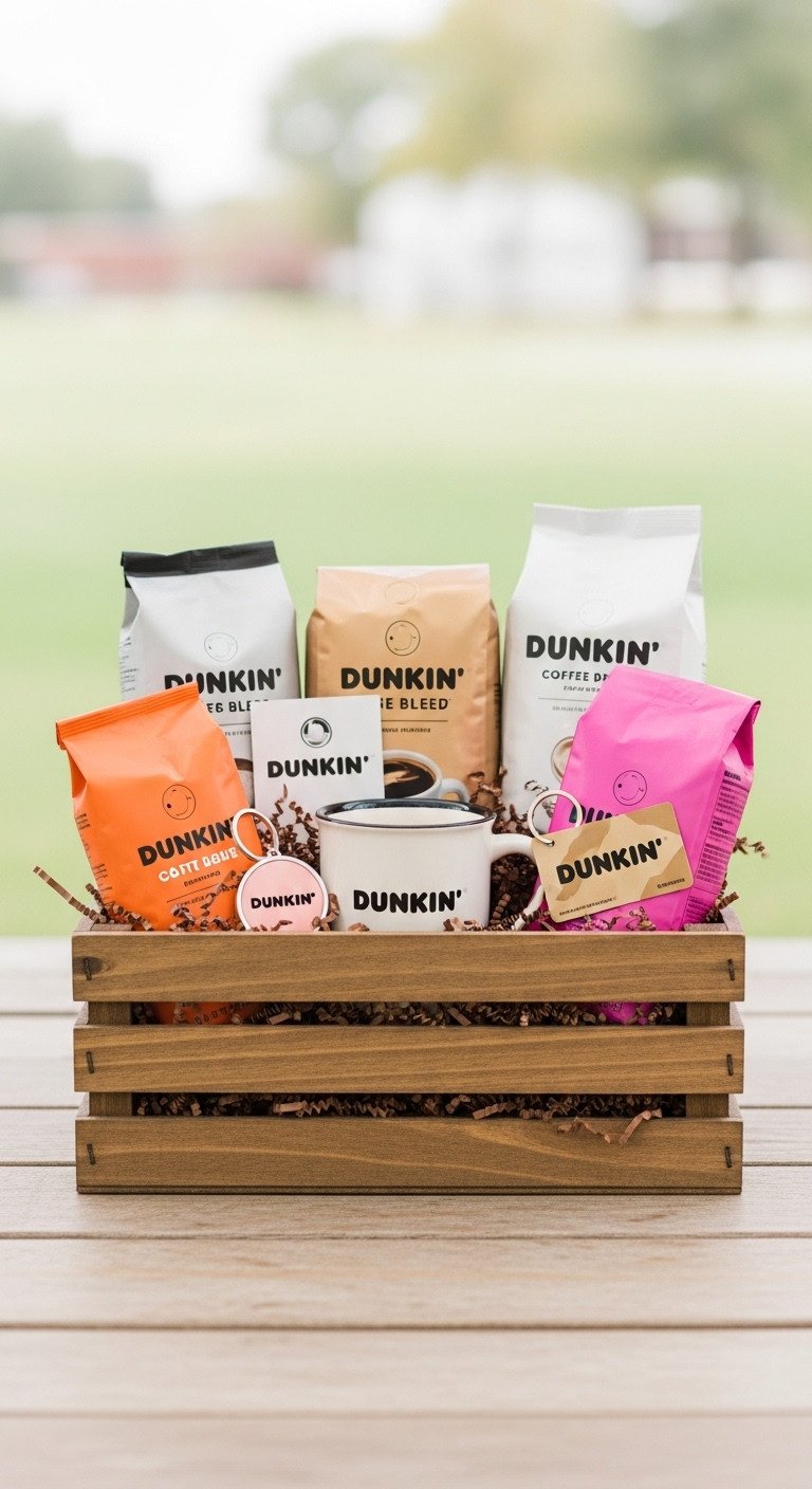 Ultimate Dunkin collector crate gift with vintage mug coffee blends branded keychain and gift card
