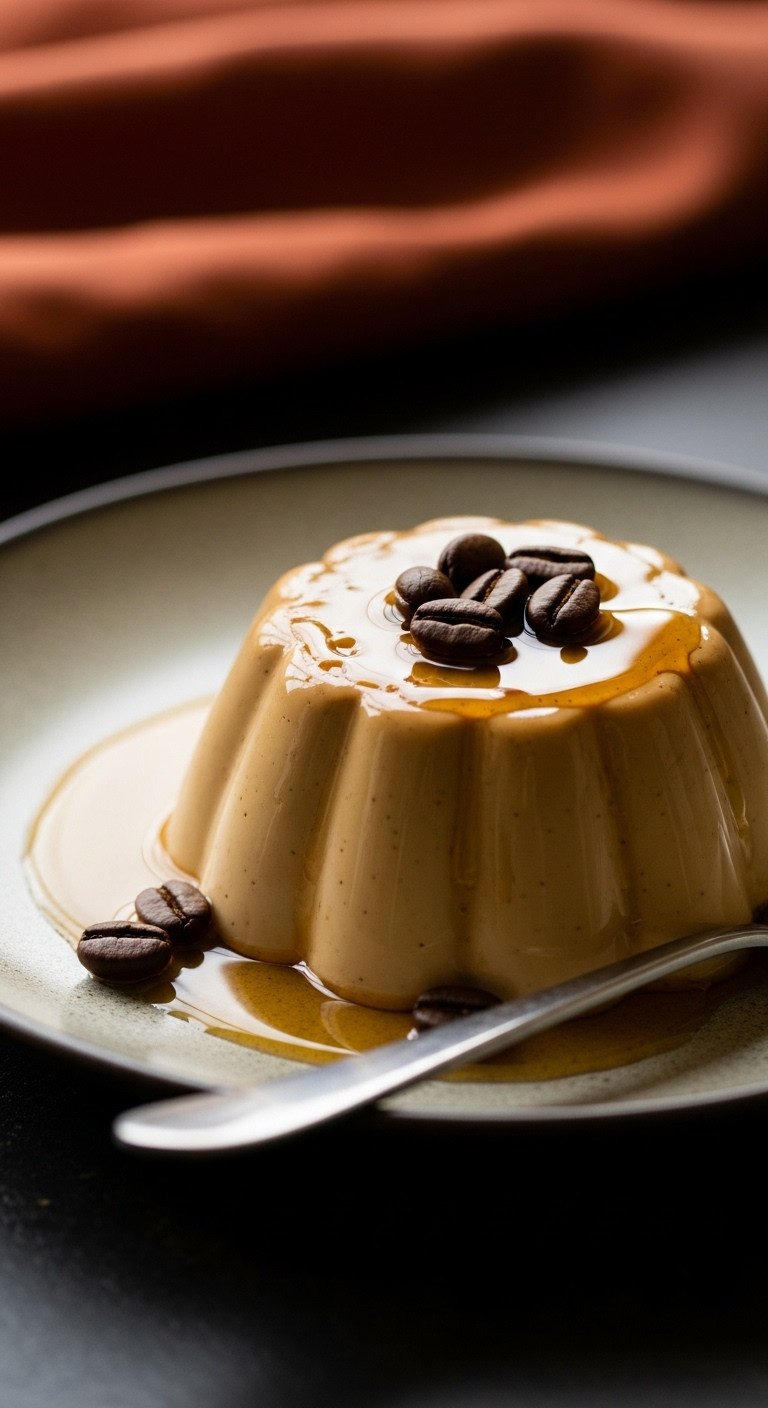 11 Effortless Cold Coffee Dessert Recipes To Make Today 21 Vegan coffee panna cotta: smooth, creamy coffee color, garnished with coffee beans, maple syrup, dark surface.