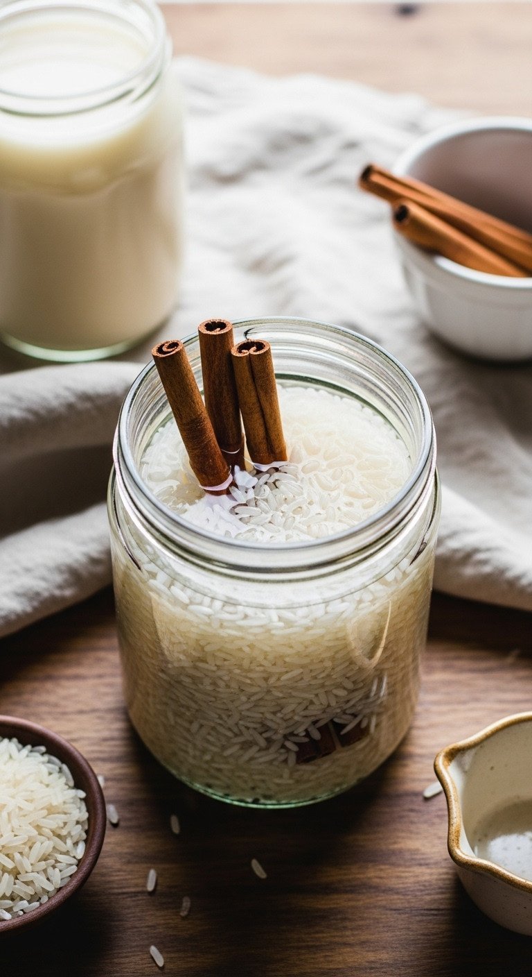7 Genius Dirty Horchata Coffee Recipes And Perfect Ratios 5 Authentic horchata recipe: long-grain white rice soaking with Mexican Canela cinnamon sticks in glass jar on wood table.