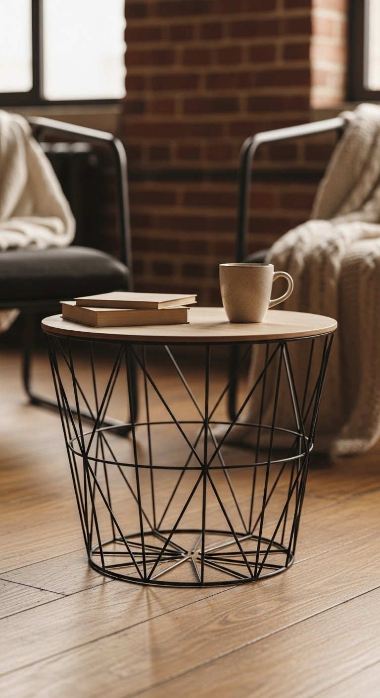 11 Genius Geometric Coffee Table Designs You Need 7 Black metal wire geometric coffee table with open design on a polished wood floor in a warm industrial loft setting.