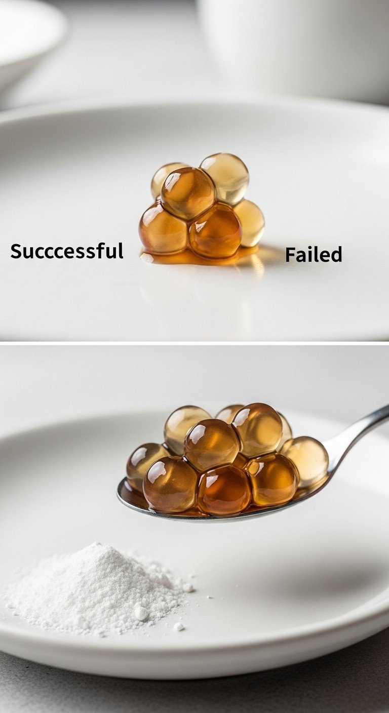 Master The Perfect Boba Tea Recipe For Chewy Pearls 15 Close-up: Fused sticky boba pearls vs. perfect, separated pearls on a spoon. Visual guide to ideal boba texture.