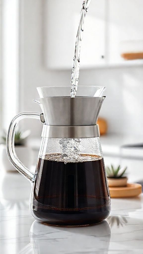 Why Your Coffee Tastes Bad And How To Make It Great 3 Close-up of whole coffee beans being poured from a wooden scoop into a stainless steel conical burr grinder on a wood counter.