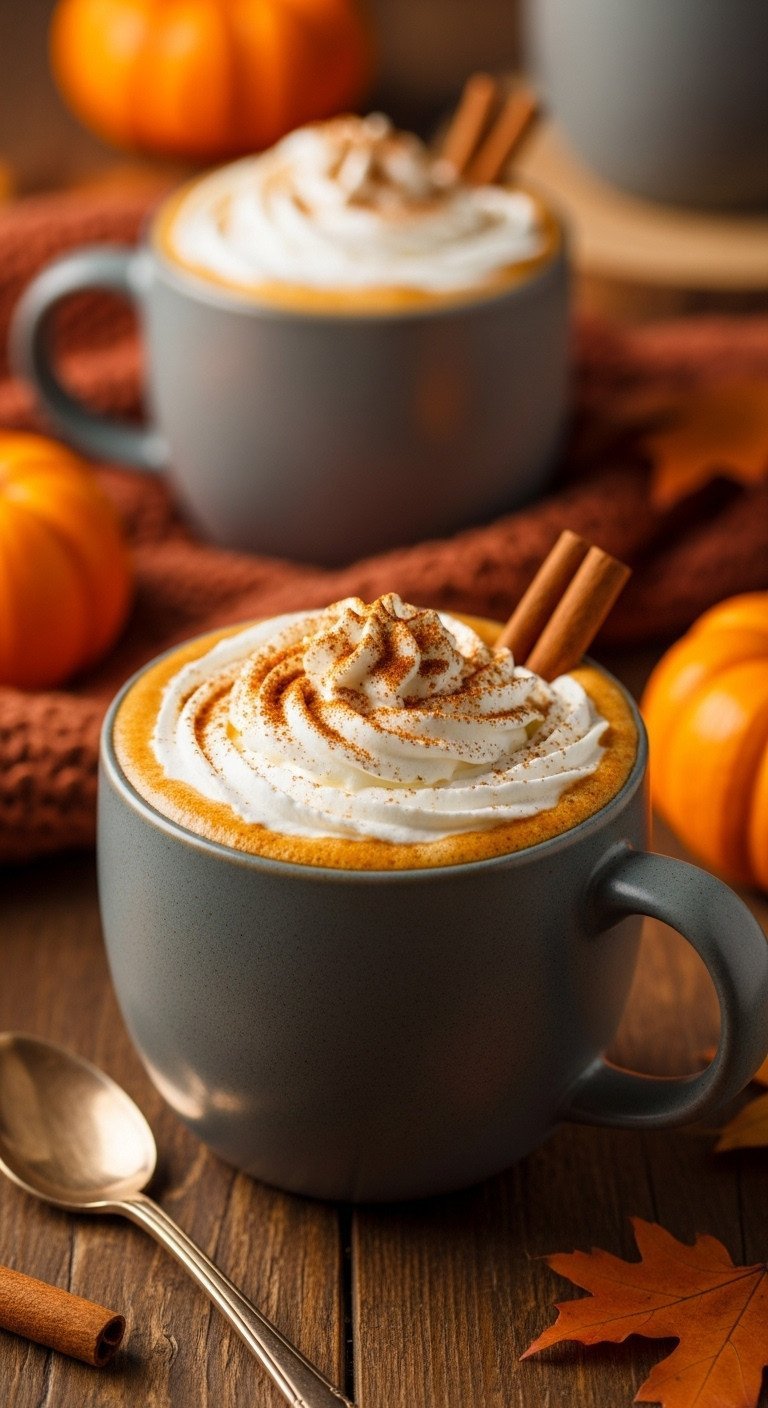 Tea Latte Recipes Ultimate Guide To Perfect Ratios And Foam 19 Cozy Pumpkin Spice Tea Latte, whipped cream, pumpkin spice in mug. Fall decor, blanket, leaves on rustic wood. Golden hour light.