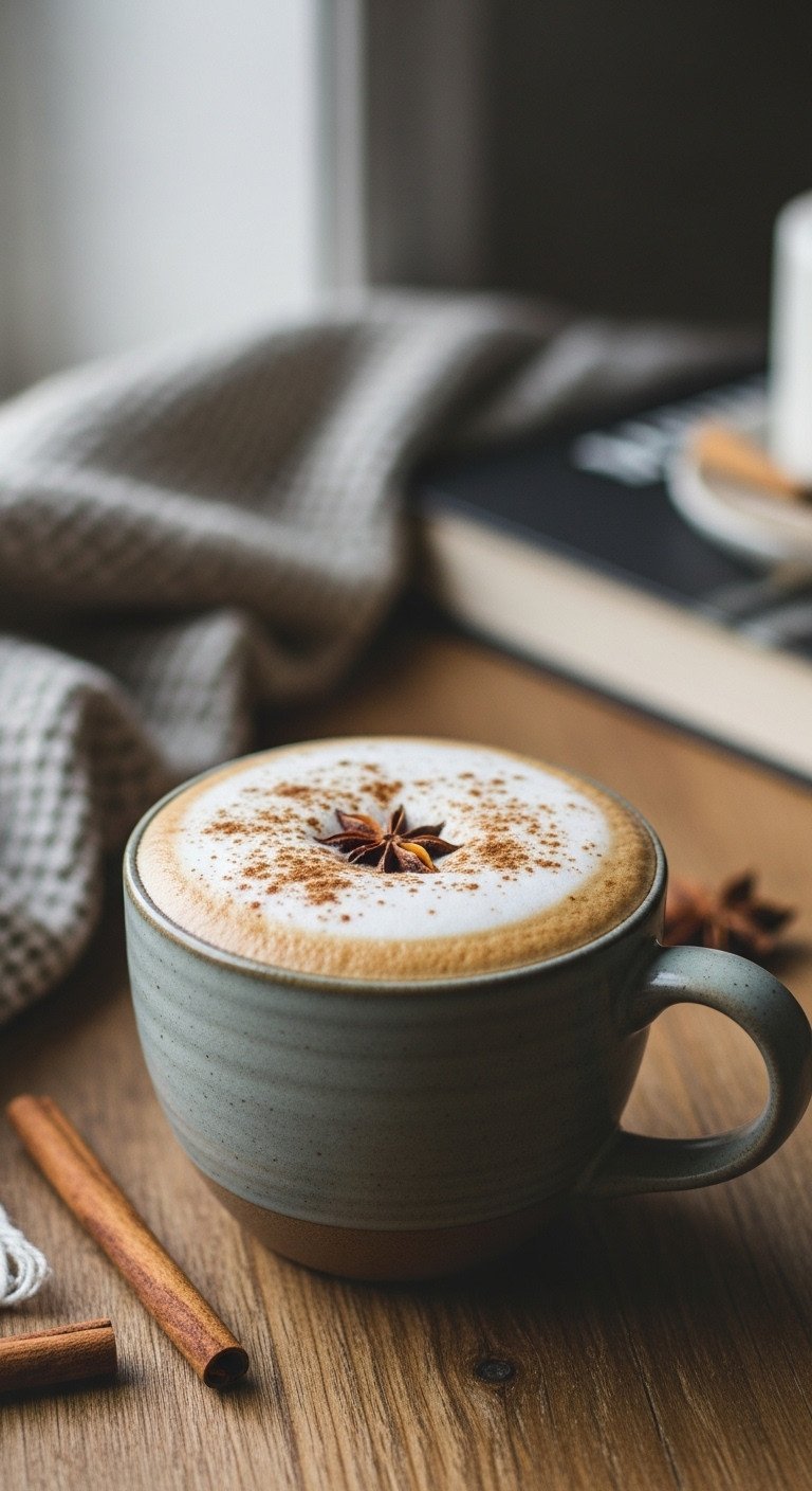 The Perfectly Balanced Dirty Chai Latte A Simple Homemade Recipe 13 Delicious dirty chai latte in a ceramic mug, garnished with cinnamon and star anise on creamy microfoam.