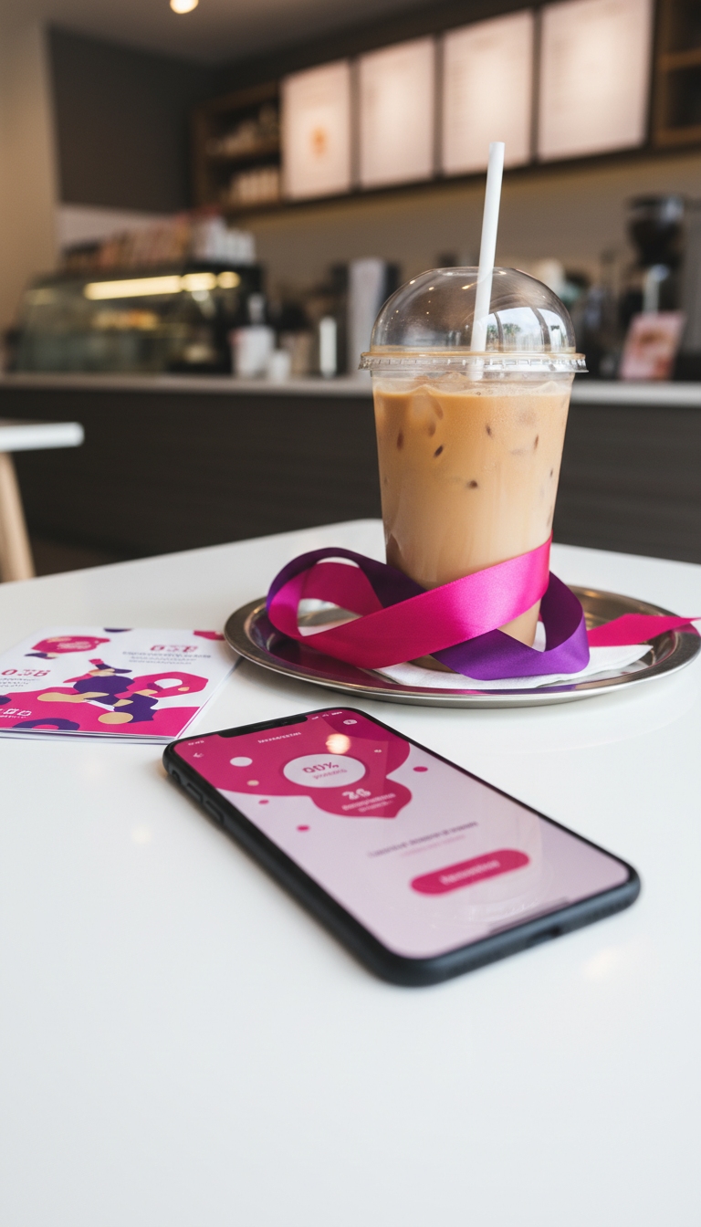 Dunkin' Rewards app showing points for a free iced coffee with ribbon. Mobile redemption for loyalty program benefits.