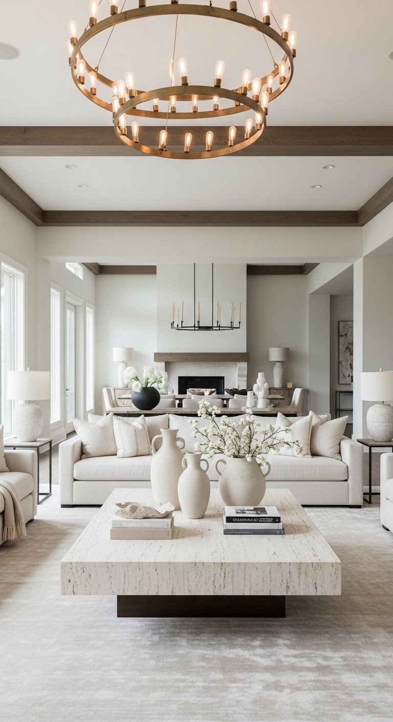 Curated Luxury Coffee Tables Finest Materials Unique Designs 17 Extra large modern luxury sintered stone coffee table, anchoring a spacious, elegant open-plan living room.