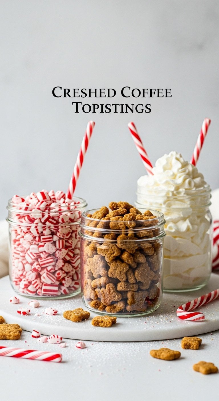 11 Genius Christmas Coffee Hot Chocolate Bar Ideas 17 Festive hot chocolate toppings: crushed peppermint, gingerbread crumbs, and whipped cream in jars on white slate.