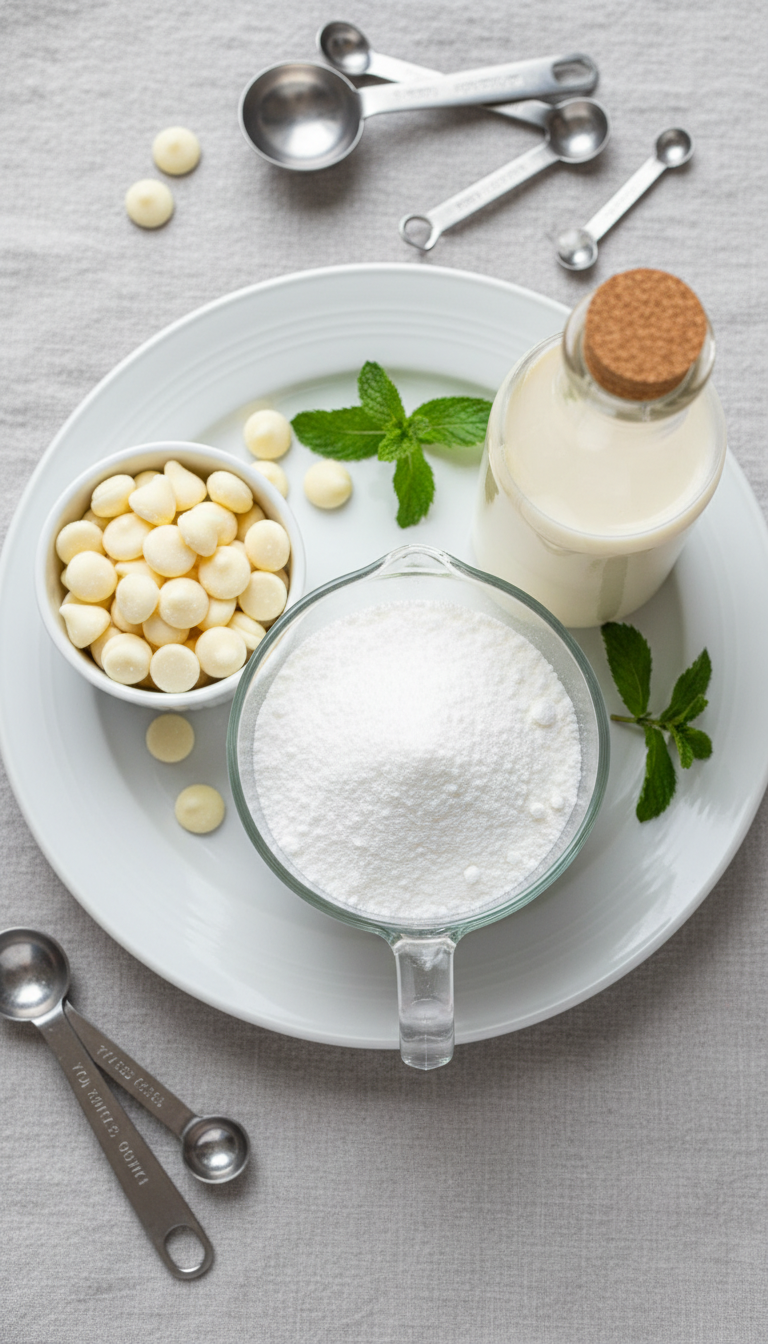 Homemade White Mocha Coffee Syrup: Starbucks Copycat Recipe 11 Flat lay of sugar-free white chocolate chips, Erythritol, and condensed milk alternative for keto baking.