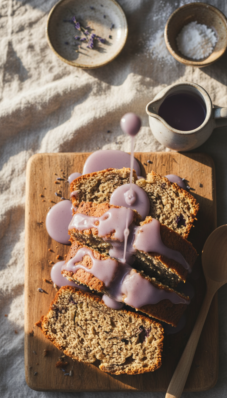 Homemade Lavender Coffee Syrup: Fresh & Dried Guide 13 Fluffy pancakes drizzled with glossy lavender syrup, adorned with fresh lavender sprigs on a rustic wooden table.