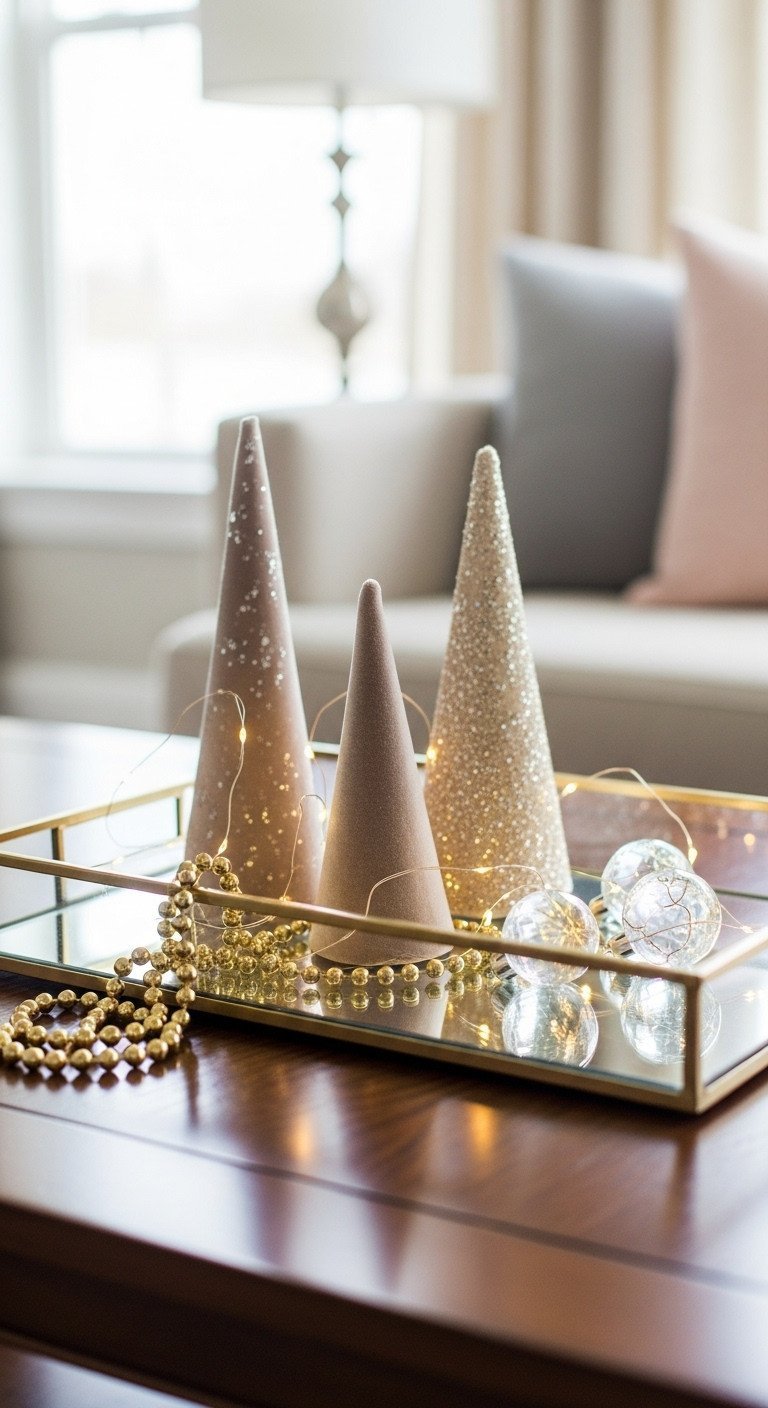 11 Glam Christmas Coffee Table Decor Ideas For Stunning Style 1 Glam Christmas coffee table decor: mirrored tray, warm fairy lights, velvet trees, gold garland, crystal ornaments. Cozy holiday styling.