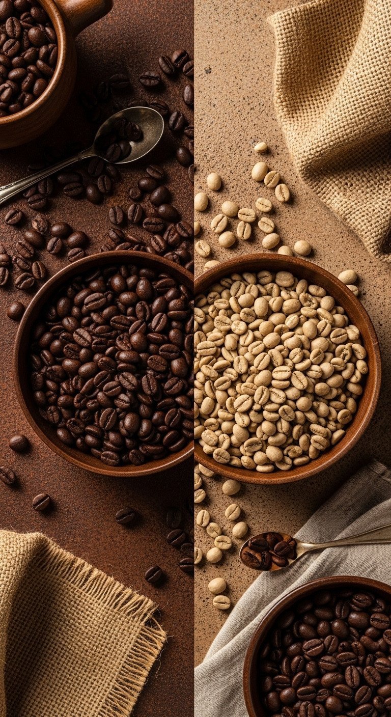 Cold Brew Coffee Master Guide To Smooth Low Acid Ratio Secrets 7 Intimate close-up of dark roast and medium roast coffee beans in bowls on burlap, highlighting color and texture differences.