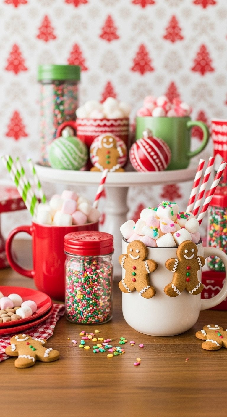 11 Genius Christmas Coffee Hot Chocolate Bar Ideas 15 Kid-friendly hot cocoa bar with colorful marshmallows, sprinkles, gingerbread cookies, and Christmas toys.