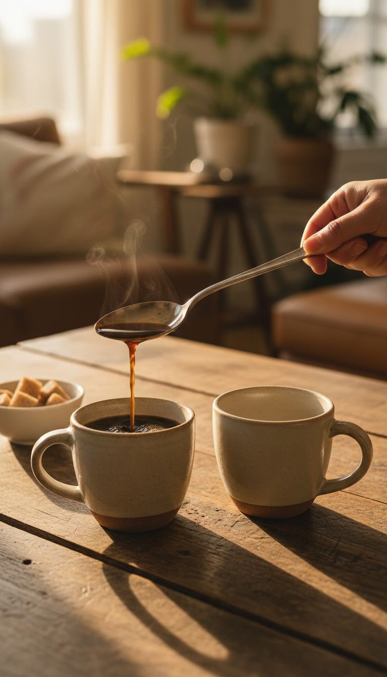 Large glass mason jar filled with coarse coffee grounds steeping in water to make homemade cold brew on a sunny countertop.