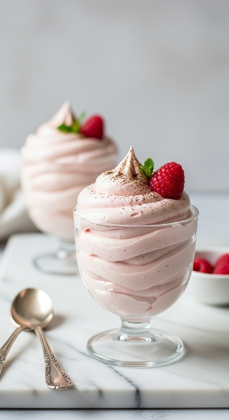 Master Earl Grey Recipes Perfect London Fog Latte at Home 11 Light Earl Grey milk mousse dessert with raspberry and tea powder in a glass cup on a marble counter, elegant setting.