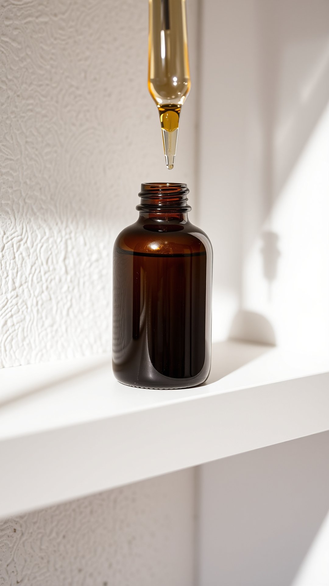 How To Make Coffee Oil At Home For Naturally Glowing Skin 13 Macro shot of a glistening drop of coffee oil falling from an amber glass dropper bottle, showcasing the final DIY beauty serum.