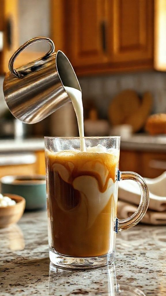 Macro shot of fingers adding a pinch of coarse sea salt to dark instant coffee grounds in a mug to enhance the flavor.