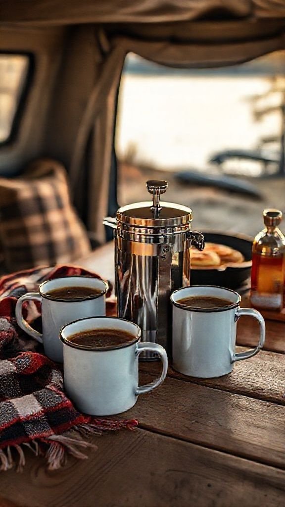 Making pour-over coffee with a silicone dripper and titanium mug on a mossy log while backpacking in an alpine forest.