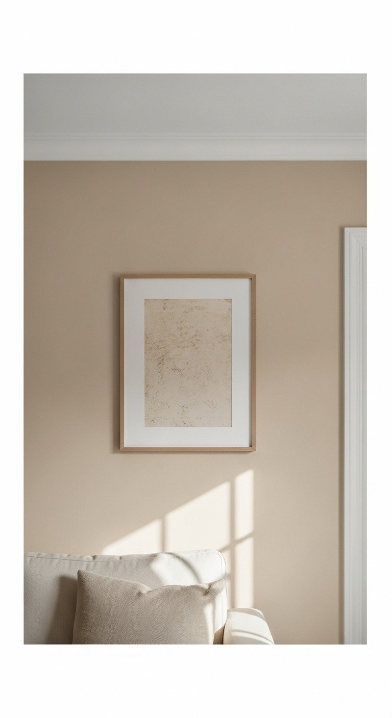 9 Genius Neutral Living Room Decor Ideas To Never Be Boring 7 Neutral living room wall: warm greige paint, white trim, natural light highlighting subtle color and depth. Homey ambiance.