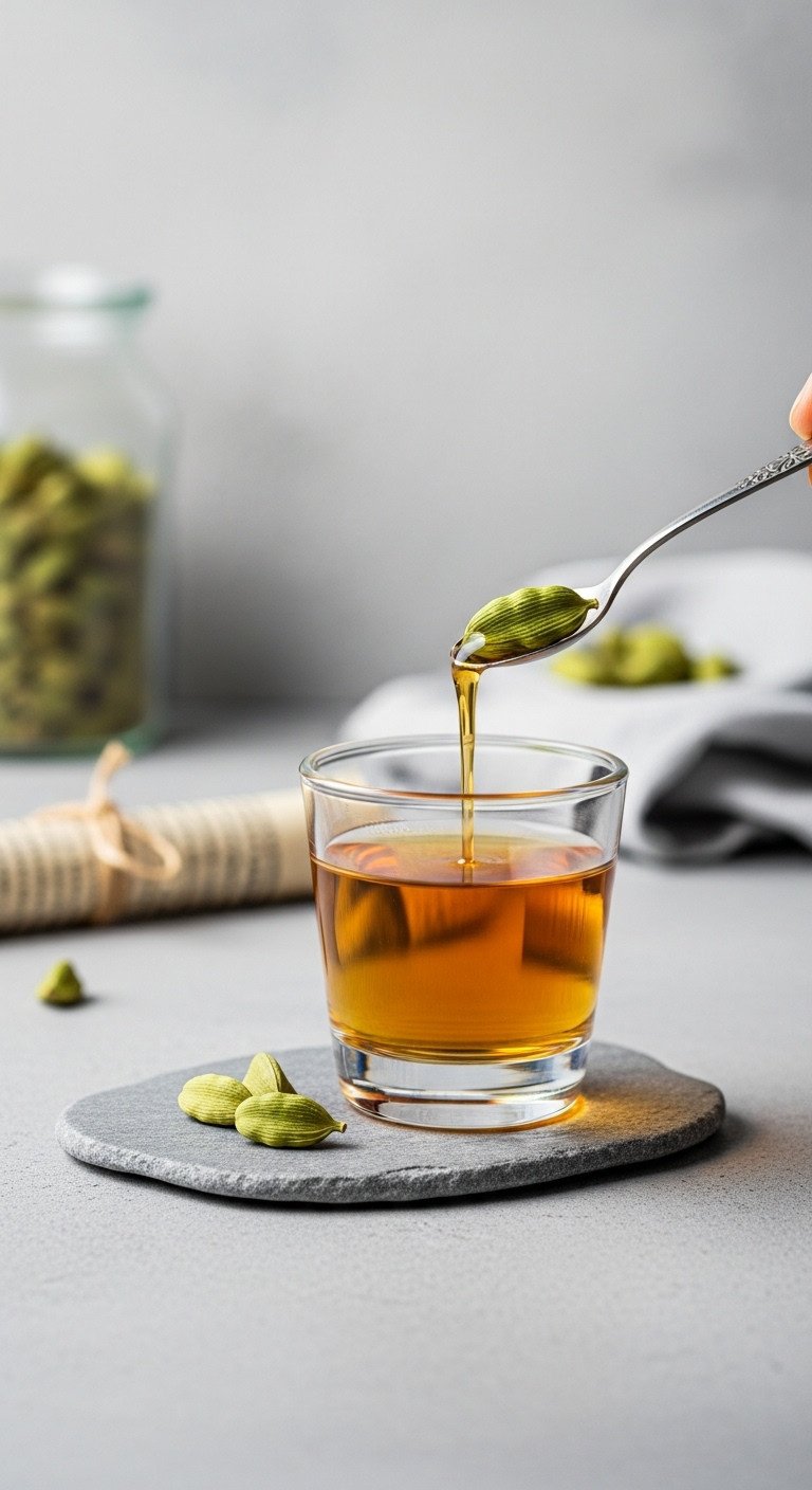 Cardamom Tea Ultimate Recipe Guide 7 Proven Benefits and Flavor Secrets 17 Perfect green cardamom pod next to golden-brown tea on stone, highlighting potent medicinal properties.