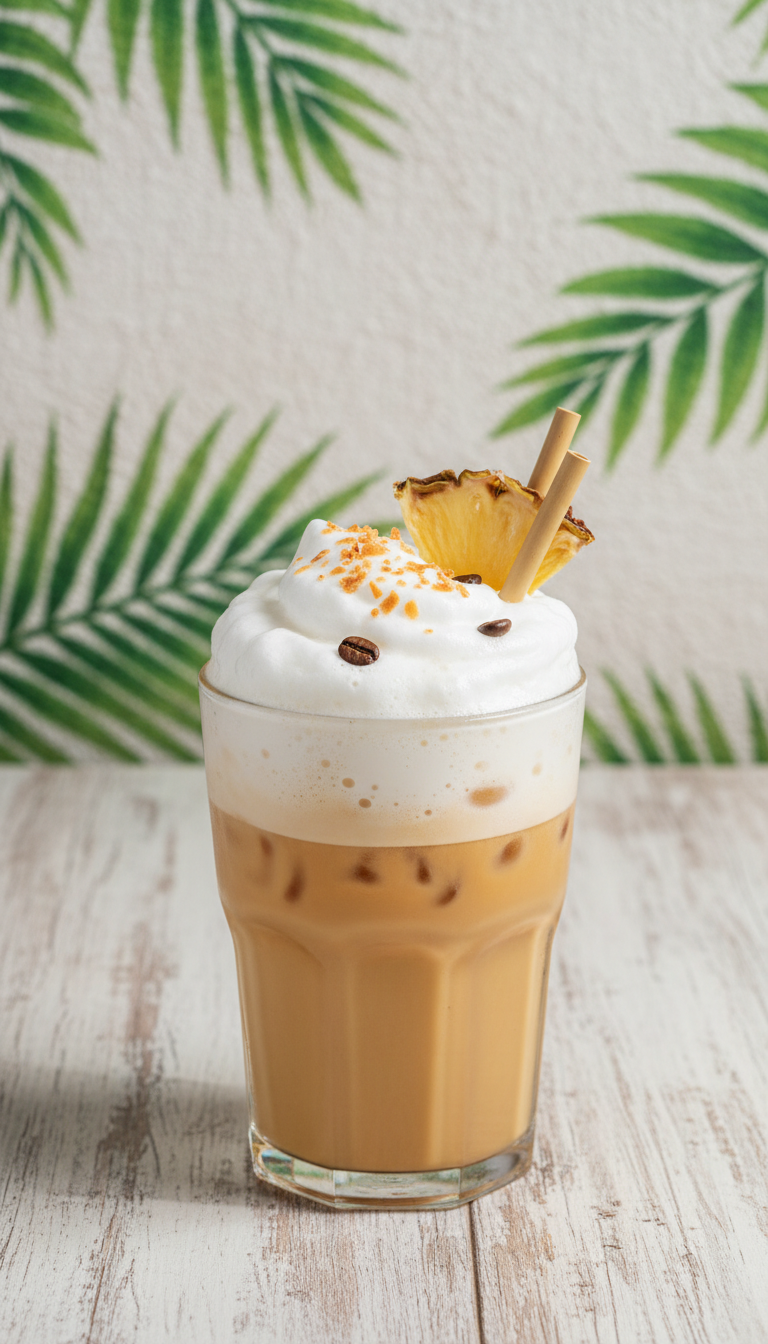 Dunkin' Coconut Iced Coffee: 5 Essential Order Hacks 3 Refreshing tropical dairy-free iced coffee with oat milk foam, lime & straw on outdoor textured wall. Serene vibe.