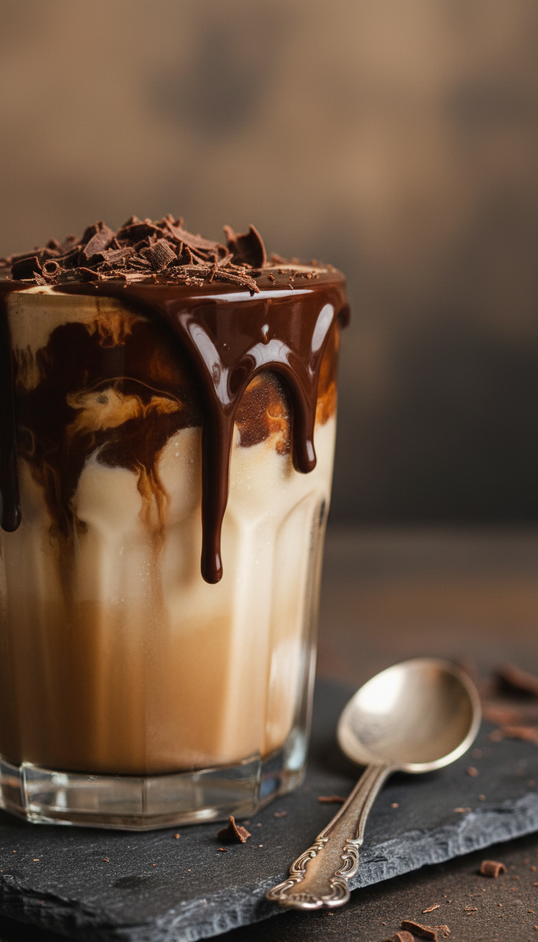 Best Dunkin Iced Macchiato Order: 7 Custom Hacks 9 Rich mocha iced macchiato, dark chocolate swirls, decadent drizzle on stone. Chocolate shavings & antique spoon in moody light.