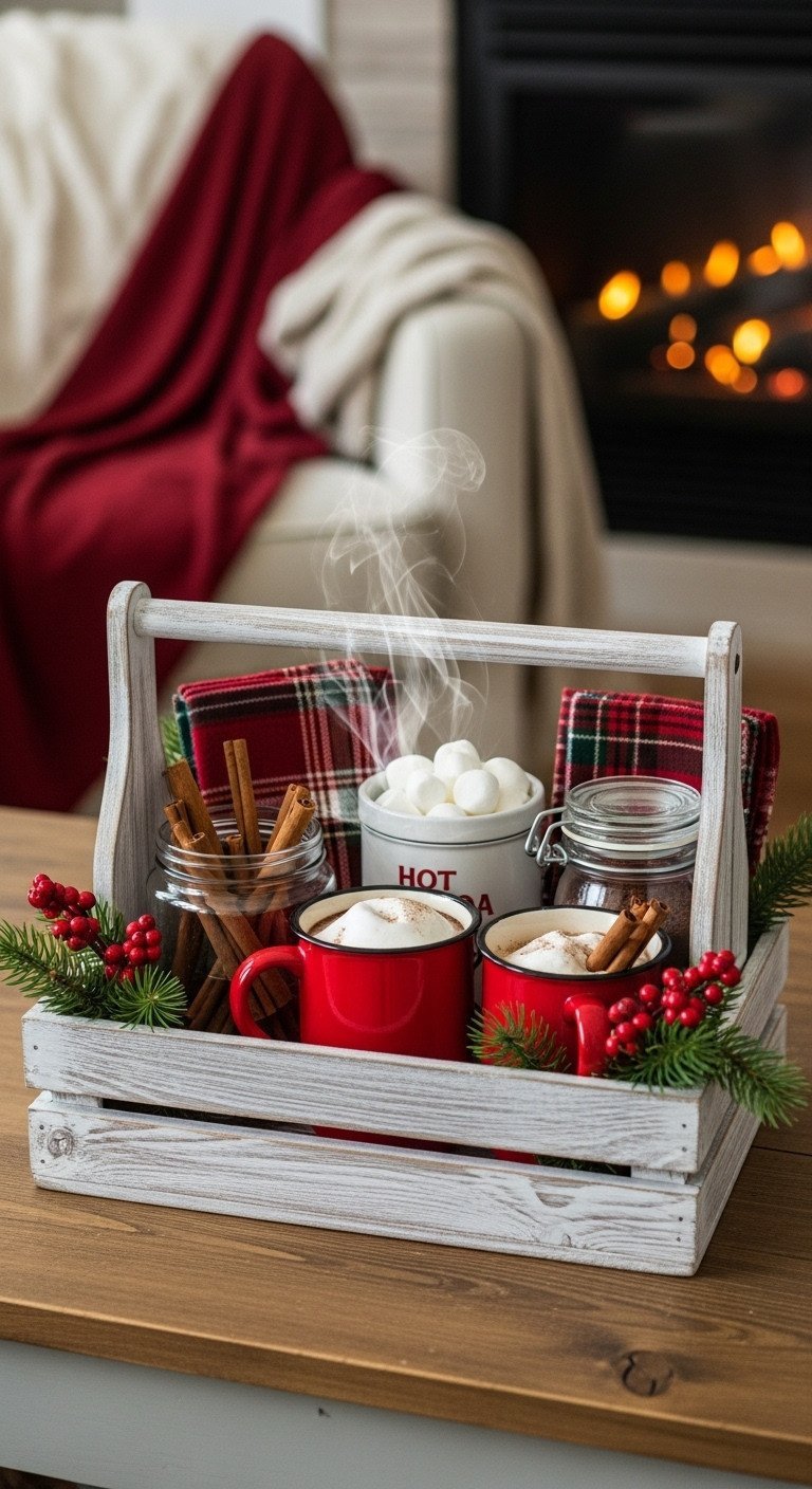11 Cozy Rustic Christmas Coffee Table Decor Ideas 9 Rustic Christmas coffee table decor: muted bottle brush trees on galvanized metal tray with moss and wood stars. Bright daylight.