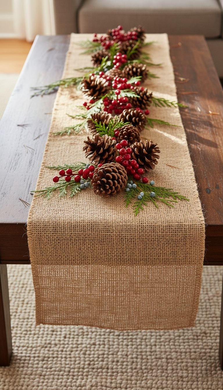 11 Cozy Rustic Christmas Coffee Table Decor Ideas 19 Rustic Christmas decor: glass vase with twine, faux cotton bolls, dried baby's breath on light wood. Fresh, natural style.