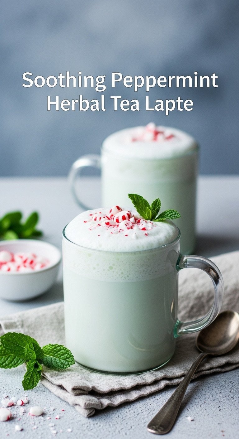 Tea Latte Recipes Ultimate Guide To Perfect Ratios And Foam 15 Soothing Peppermint Herbal Tea Latte, white foam, crushed peppermint candies in cozy mug. Mint, candy canes on linen. Soft light.