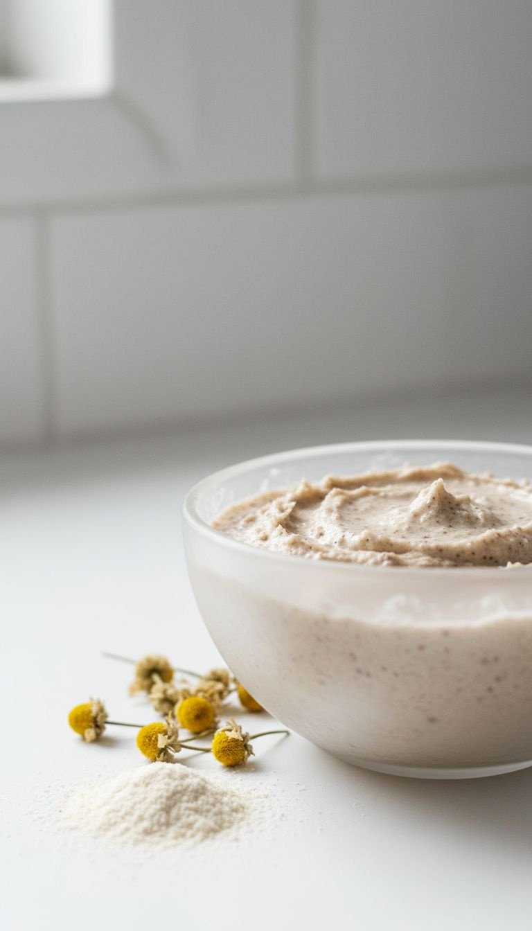 The 5 Minute Coffee Face Scrub For Naturally Glowing Skin 9 Vibrant DIY coffee scrub with brightening turmeric and lemon in a yellow ceramic bowl on a light wooden kitchen counter.