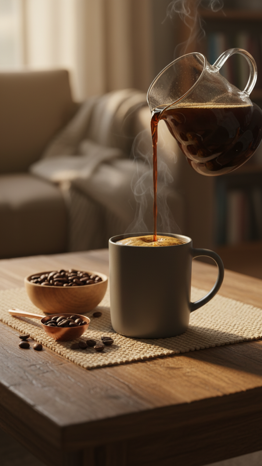 Beautifully layered iced ube latte assembly in tall glass with purple syrup, ice, milk, and coffee being poured