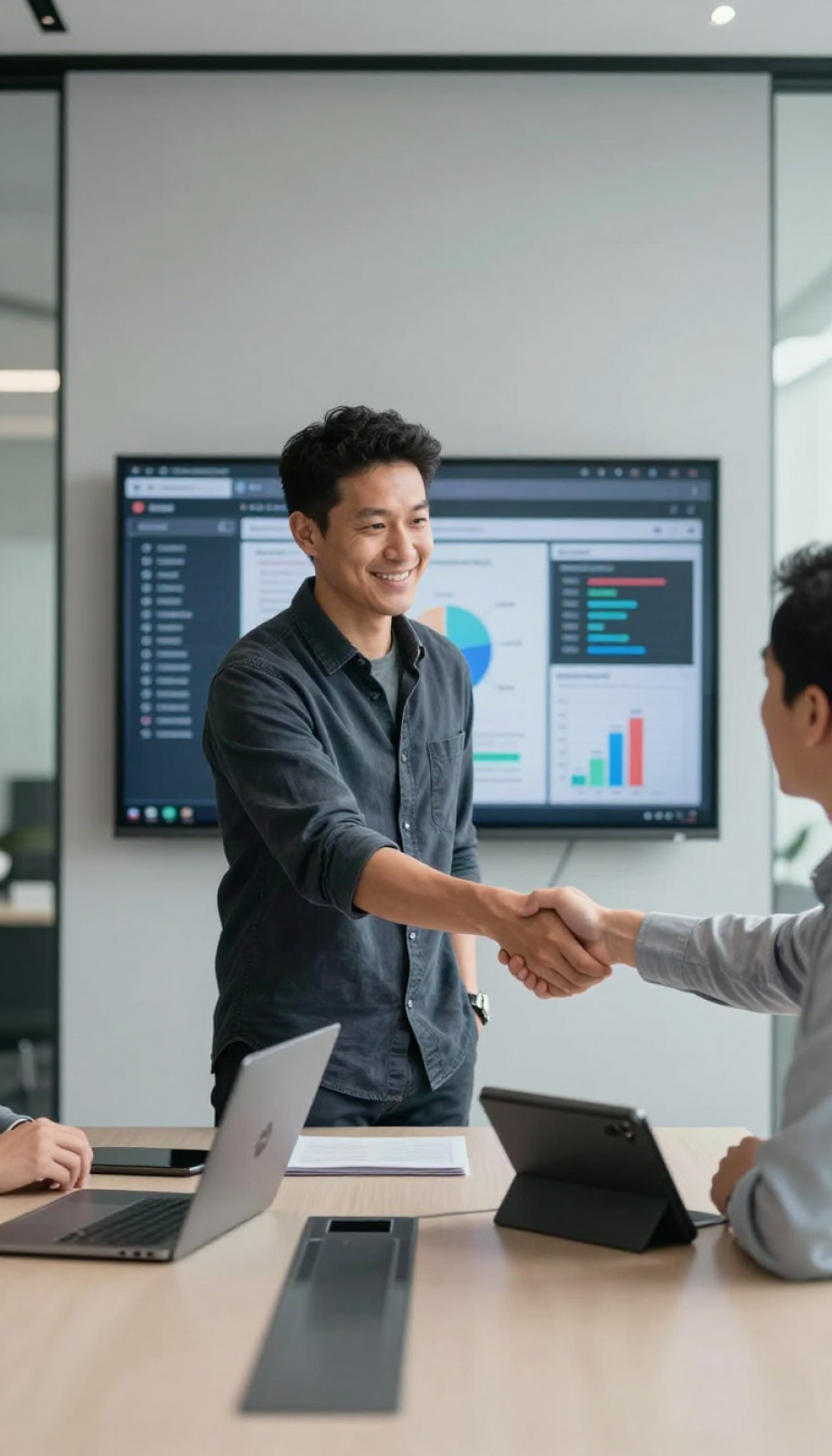 Black Coffee in modern office setting discussing business analytics as respected music industry investor.