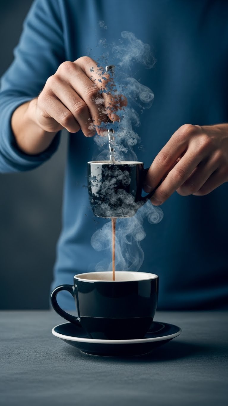 Master Black Coffee Aesthetic Video: 9 Ultimate Ideas 17 Cinematic coffee transition scene showing creative blend between stirring motion and steam rising from mug