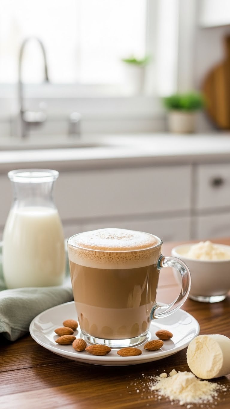 13 Bariatric Protein Coffee Recipes That Taste Amazing 1 Classic bariatric protein coffee in a mug on a rustic wooden table