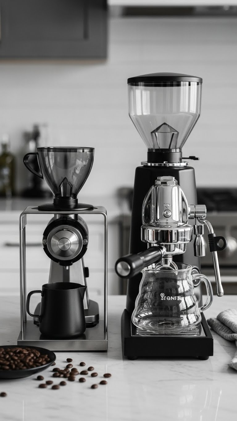 Master Black Coffee Aesthetic Video: 9 Ultimate Ideas 15 Clean modern coffee equipment showcase featuring high-end espresso machine and grinder on marble countertop