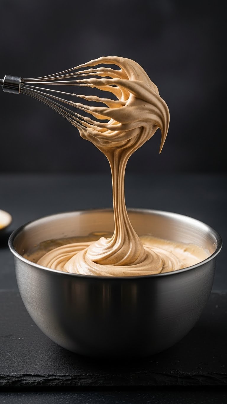 Whipped Coffee Maple Syrup Complete Creamy Recipe Guide 7 Close-up action shot of electric mixer whisks lifting fluffy whipped coffee foam from stainless steel bowl