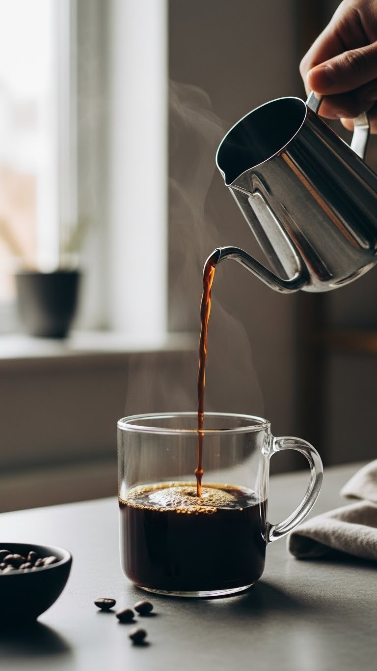 Master Black Coffee Aesthetic Video: 9 Ultimate Ideas 1 Close-up macro shot of dark roast coffee dripping into clear minimalist mug with rich crema formation on concrete countertop